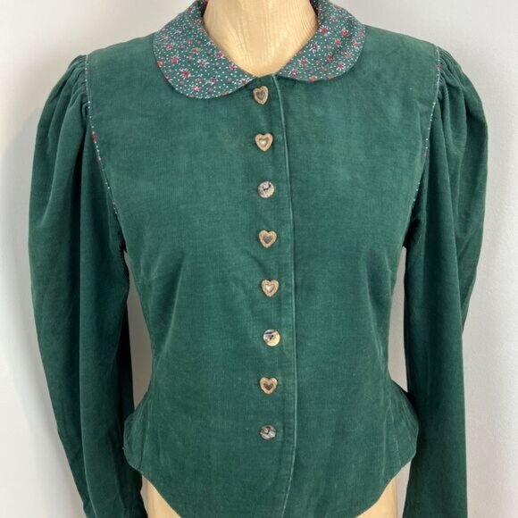 VTG Eger Germany Women's 8 Green Corduroy Button Down Shirt Top Fairy Whimsical - Picture 1 of 16